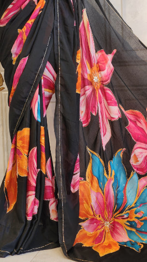 Chiffon Saree with Floral Handwork