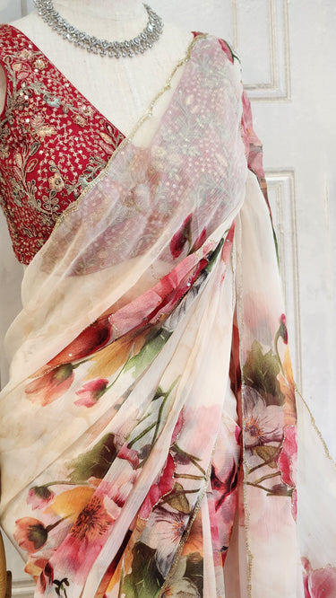 Floral Potey work Saree