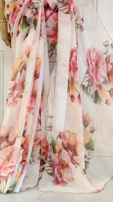 Floral Potey work Saree