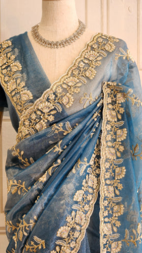 Thread and Pearl Embroidered Fendi Saree