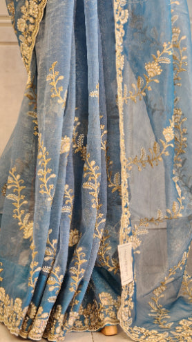 Thread and Pearl Embroidered Fendi Saree