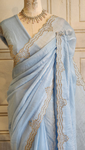 Fendi Saree with Lotus Swarovski Border