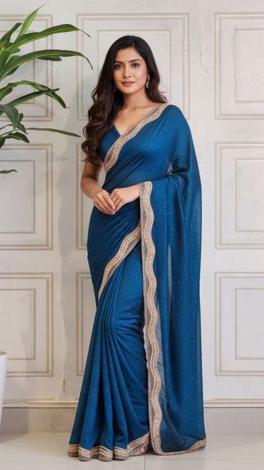 Silk Saree with Swarovski and Handwork Border