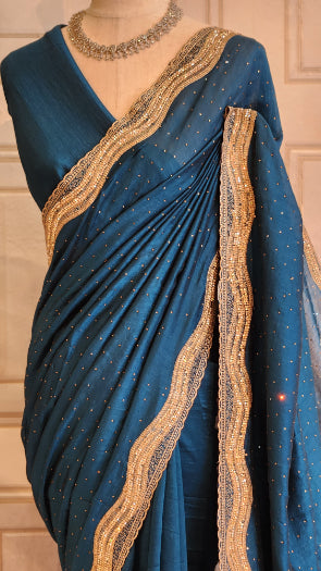 Silk Saree with Swarovski and Handwork Border