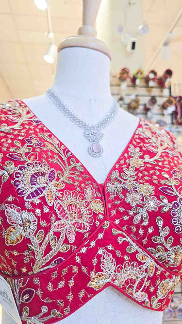 Multicolor Half Sleeve Blouse in Red Base