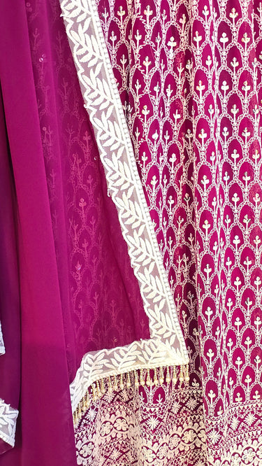 Wine Motif Anarkali with Chudidar and Shawl