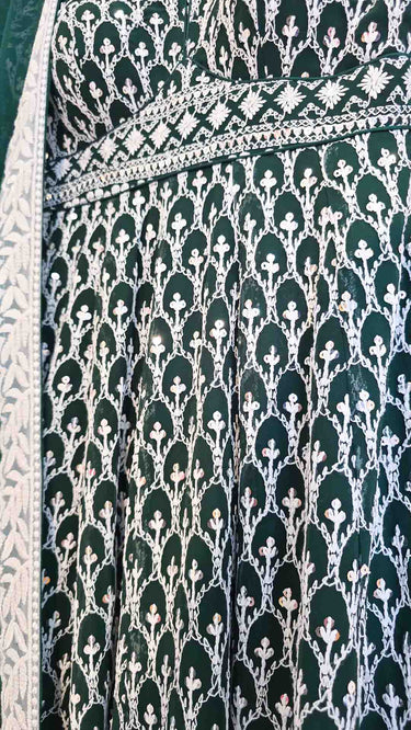 Green Motif Anarkali with Chudidar and Shawl