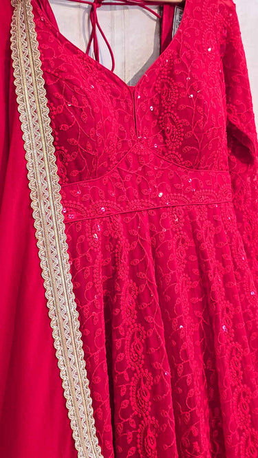 Red Paisley Chikankari Anarkali Suit