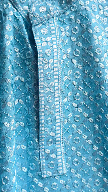 Sky Blue Rayon Chikankari Kurta Pajama for Boys