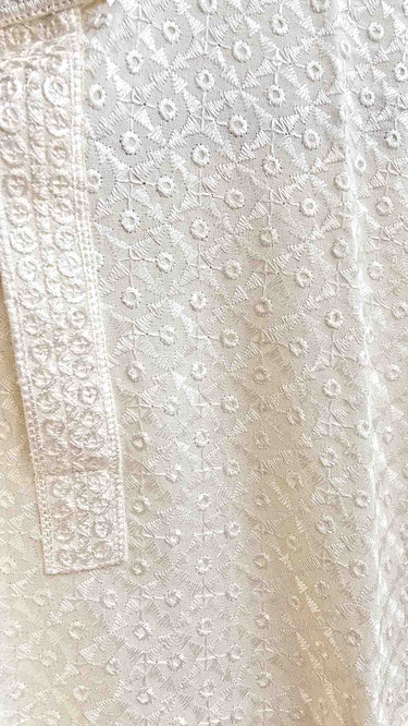 Cream Rayon Chikankari Kurta Pajama for Boys