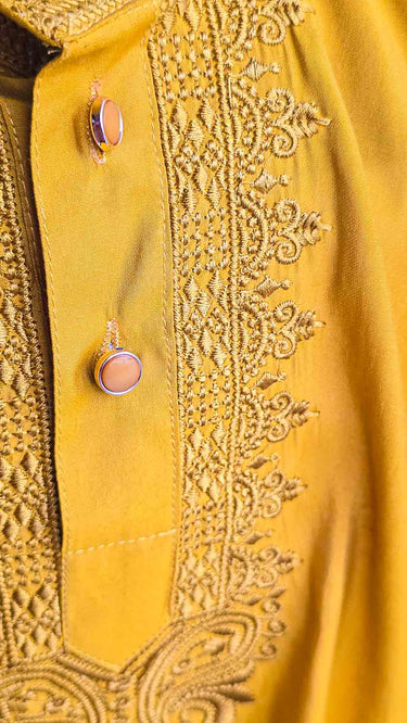 Silk Cotton Handembroidered Kurta Pajama for Boys