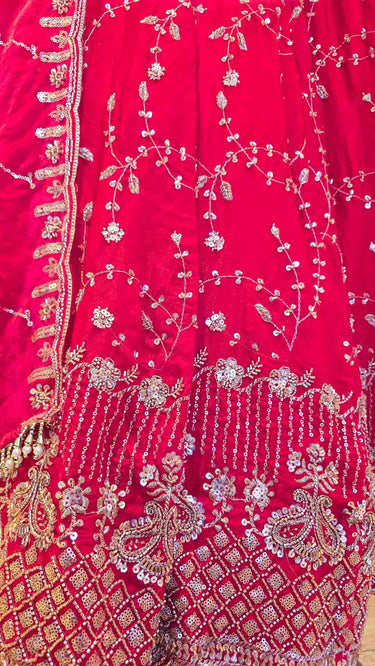 Red Hand Embroidered Fendi Lehenga