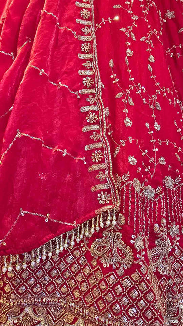Red Hand Embroidered Fendi Lehenga