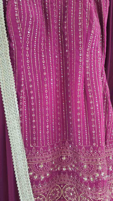 Maroon Sequin Embroidered Sleeveless Sarara Suit