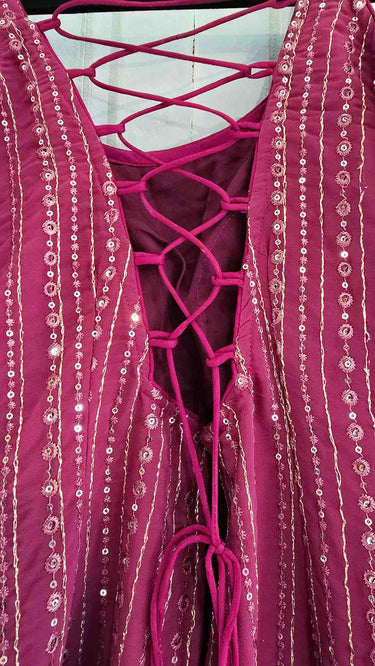 Maroon Sequin Embroidered Sleeveless Sarara Suit