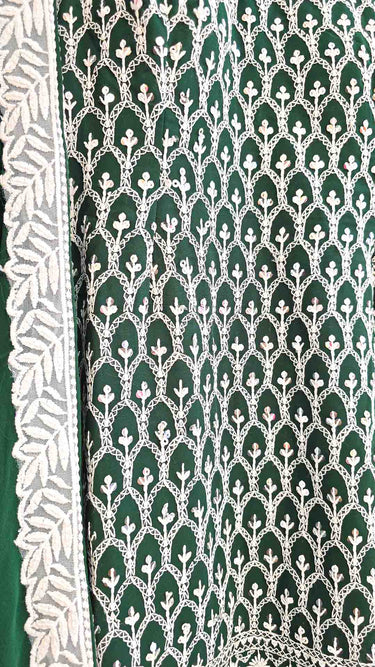 Bottle Green Chikankari Sleeveless Sarara Suit