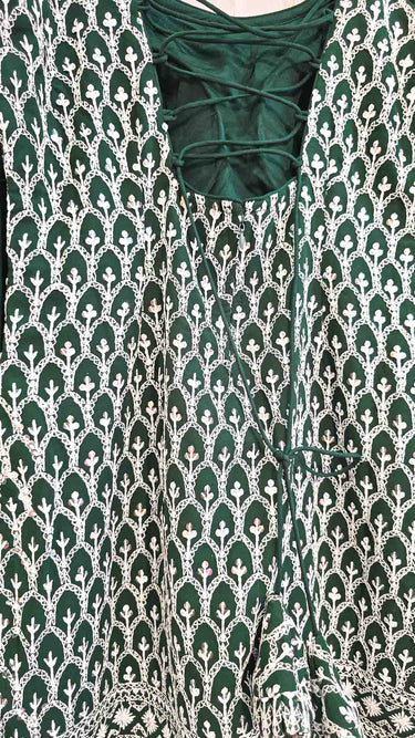 Bottle Green Chikankari Sleeveless Sarara Suit
