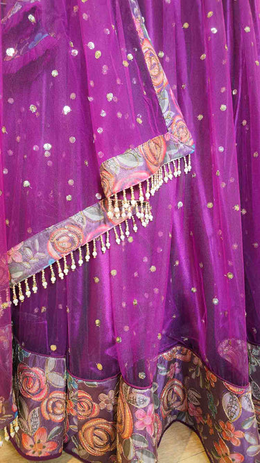 Purple Tikki Net Lehenga with Multicolor Corset
