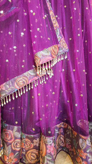 Purple Tikki Net Lehenga with Multicolor Corset