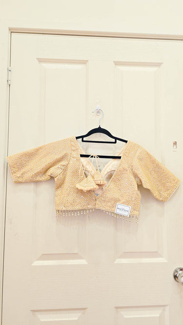 Golden Belt Style Half Sleeves Sequin Blouse