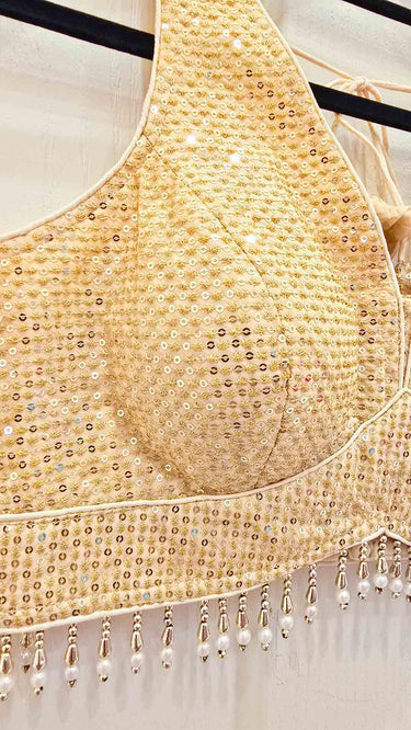 Golden Belt Style Sleeveless Sequin Blouse