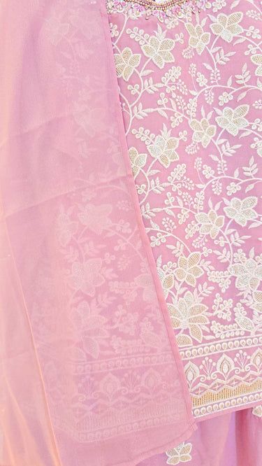 Pink Floral Threadwork Kids Sarara Suit