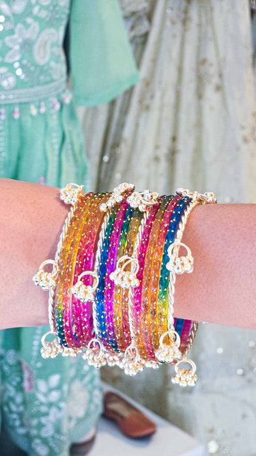 Kashmiri Glass Bangles with Metal Ghungroo