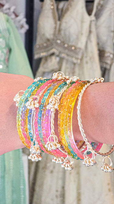 Kashmiri Glass Bangles with Metal Ghungroo
