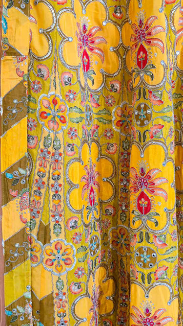 Yellow Position Print Lehenga with Peach Shawl