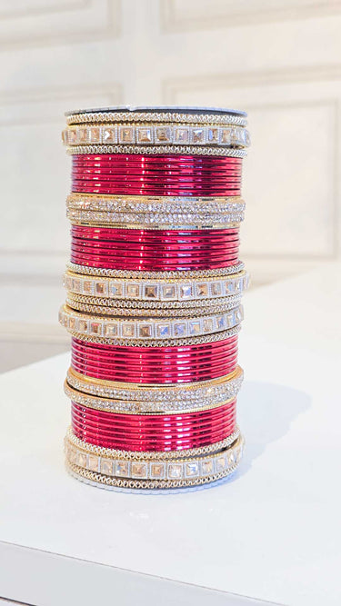 Red Bridal Bangles with Swarovski Kada