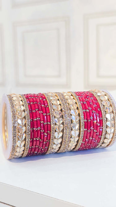 Red Bridal Glass Bangles with Swarovski Stone Kada