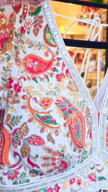 Multicolor Half Sleeve Paisley Blouse in Cream