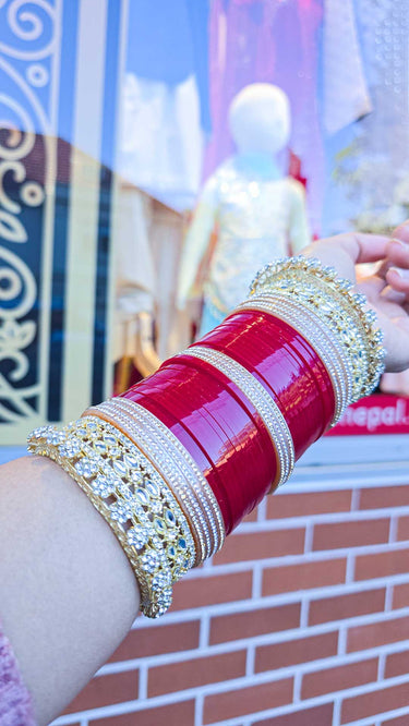Red Bridal Bangles with Swarovski Stone Kada