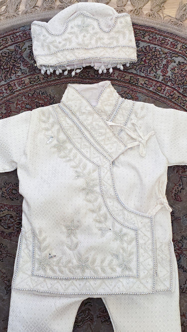 White Hand Embroidered Brocade Traditional Pasni Dress