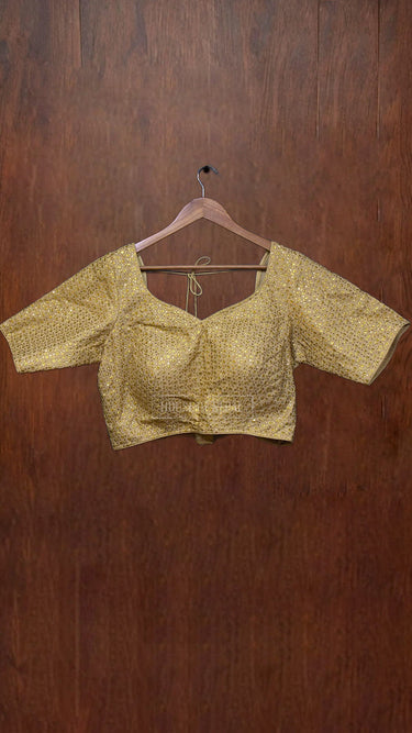 Half Sleeve Golden Sequin and Thread Embroidered Boutique Blouse - House of Nepal