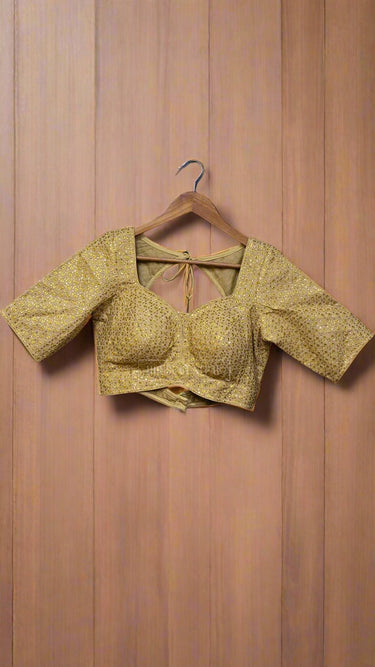 Half Sleeve Golden Sequin and Thread Embroidered Boutique Blouse - House of Nepal