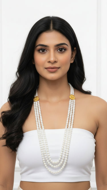 White Pearl Gold Plated Necklace - House of Nepal