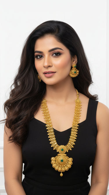 Gold Imitation Rani Haar With Earrings - House of Nepal