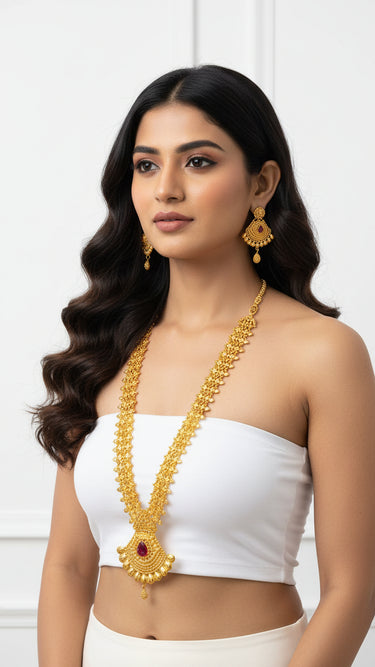 Gold Imitation Rani Haar With Earrings - House of Nepal