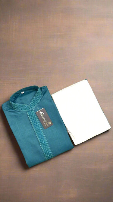Cotton Kurta Set Cadet Blue - House of Nepal