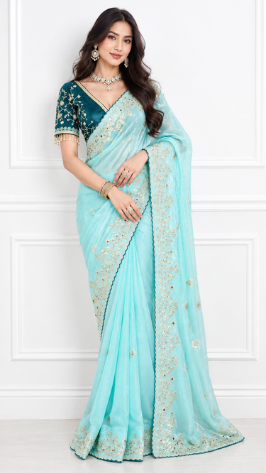 Fendi Silk Saree with Contrast Stitched Blouse Riba