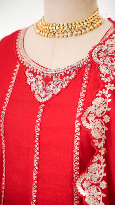 Red Sequin and Zari Anarkali Suit