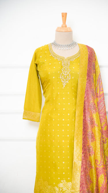 Lemon Green Butti Zari Embroidered Suit