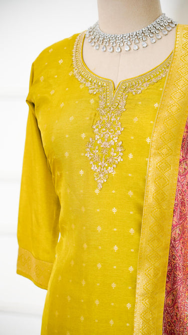 Lemon Green Butti Zari Embroidered Suit
