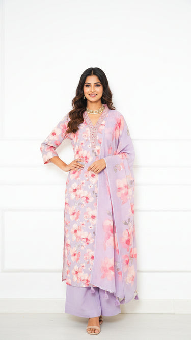 Floral V Neck Kurta Suit