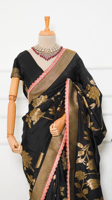 Dola Silk Saree with Floral Zari Work
