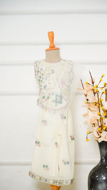 Cream Pastel Embroidered Top with Sarara Pants