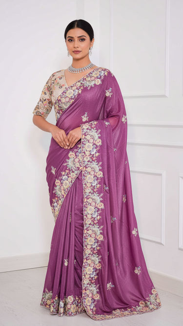 Shine Crepe Multi work Border Saree