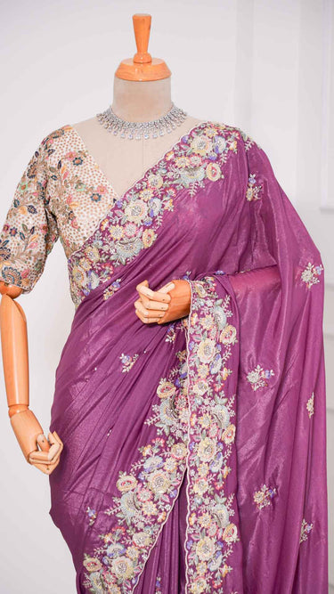 Shine Crepe Multi work Border Saree