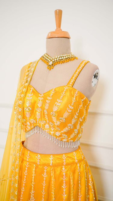 Yellow Handwork Corset Mermaid Lehenga